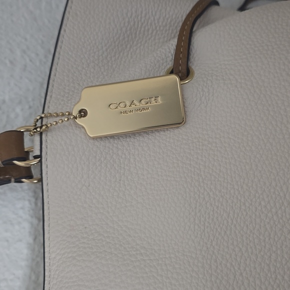 Coach Andy Cream & Brown Embroidery Pebbled Leather Tote (METAL HANGTAG)(EUC)🤎✨ - Picture 4 of 13